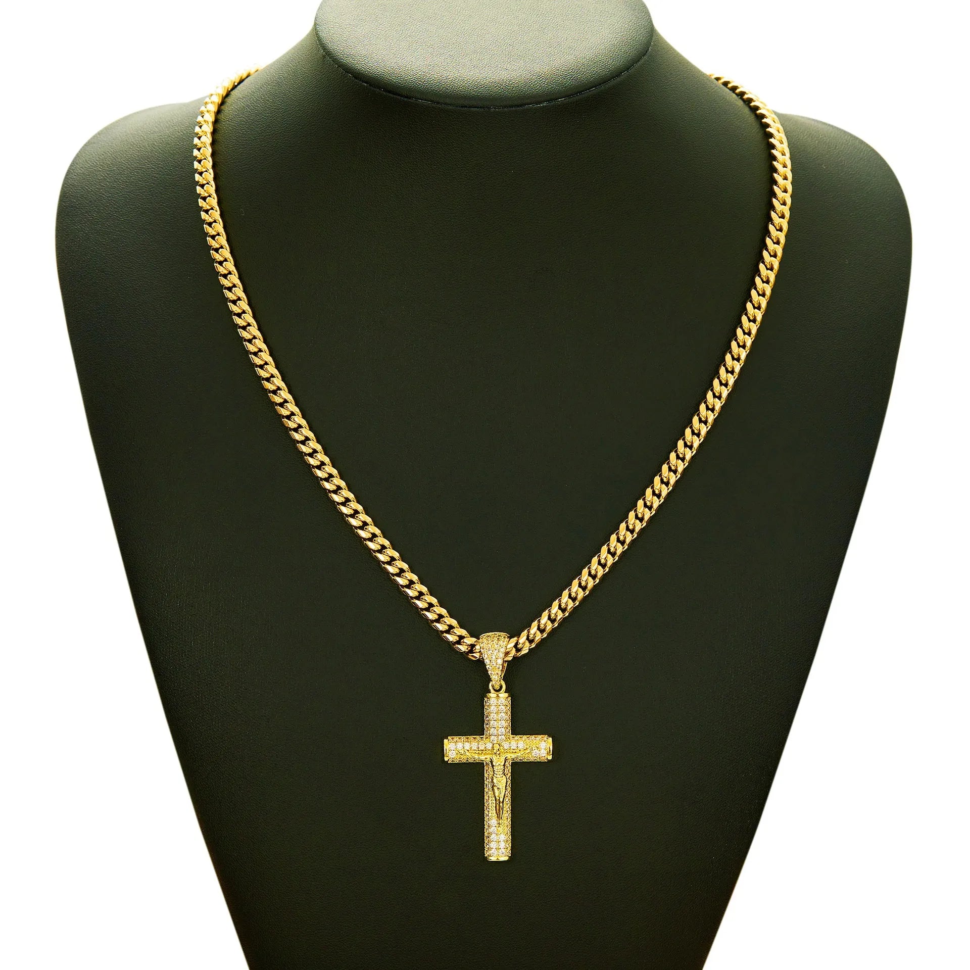 Pendentif Croix de Jésus en Or 18 carats serti de Zircons Cubiques, Collier Maille Cubaine | Bijoux Hip Hop Religieux | Livraison Gratuite & Sans Taxes | 62,5 % DE RÉDUCTION