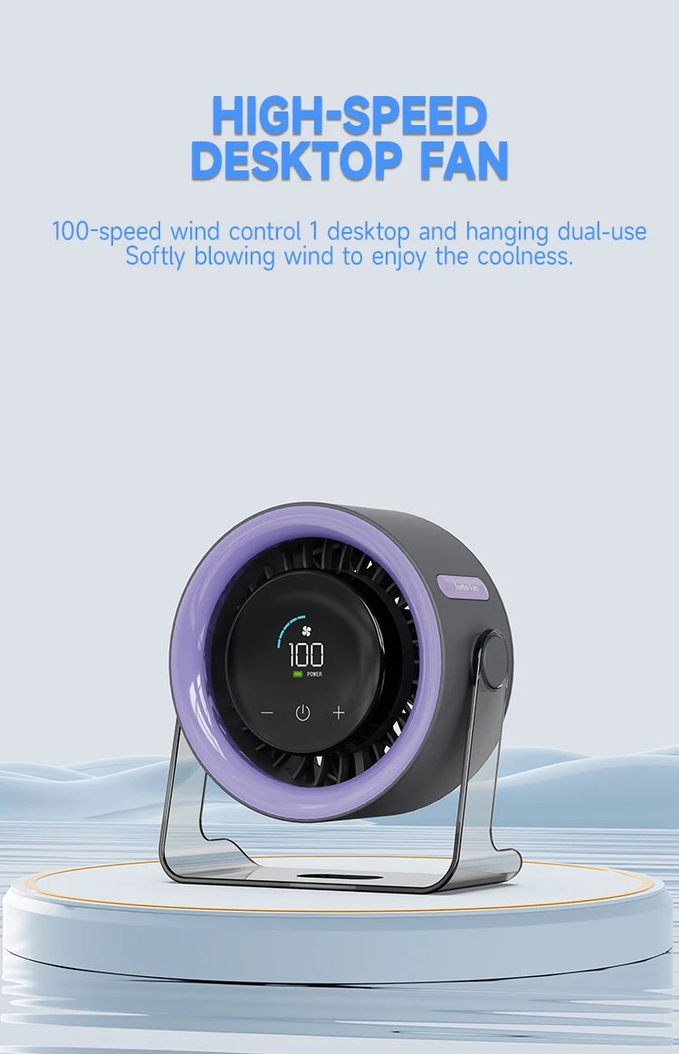 Portable Rechargeable Desktop Fan With LED Display