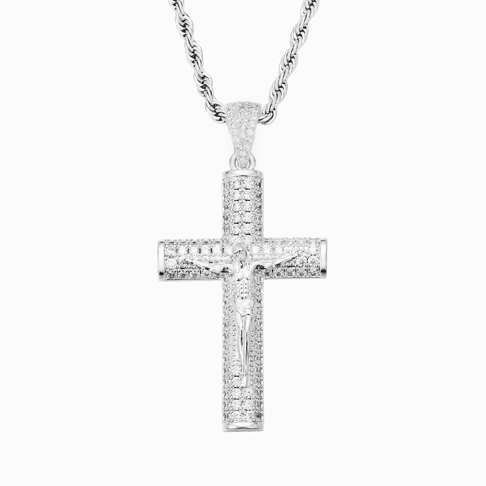 18K Gold Iced Out Jesus Cross Pendant Cuban Link Necklace | Religious Hip Hop Jewelry