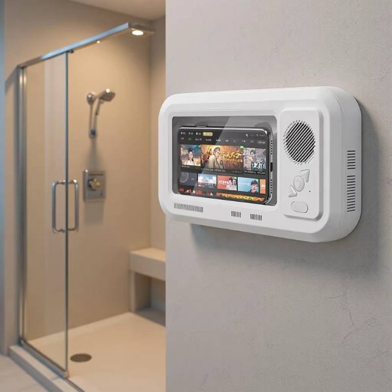 Waterproof Shower Phone Holder with Bluetooth Speaker – Touchscreen Bathroom Mount Case