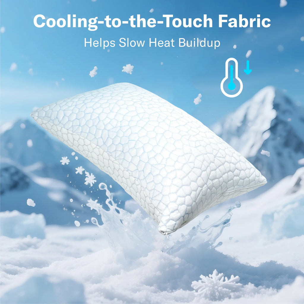 Cooling Pillow – Adjustable Shredded Memory Foam Pillow with Cooling-to-the-Touch Fabric, Dual-Sided Comfort & Breathable Support