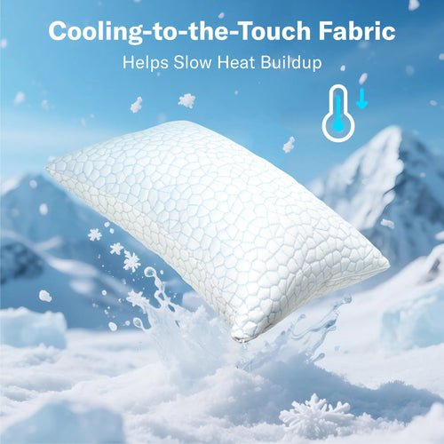 Cooling Pillow – Adjustable Shredded Memory Foam Pillow with Cooling-to-the-Touch Fabric, Dual-Sided Comfort & Breathable Support