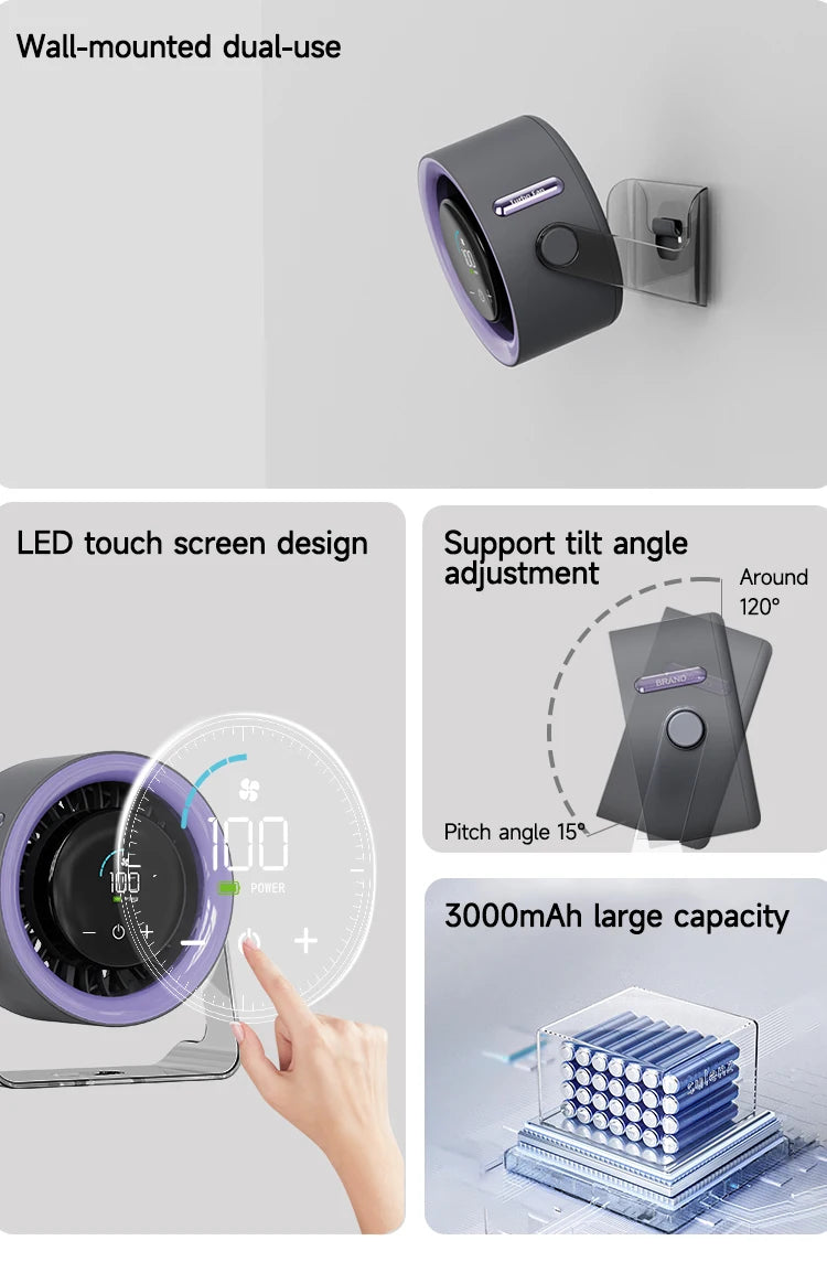 Portable Rechargeable Desktop Fan With LED Display