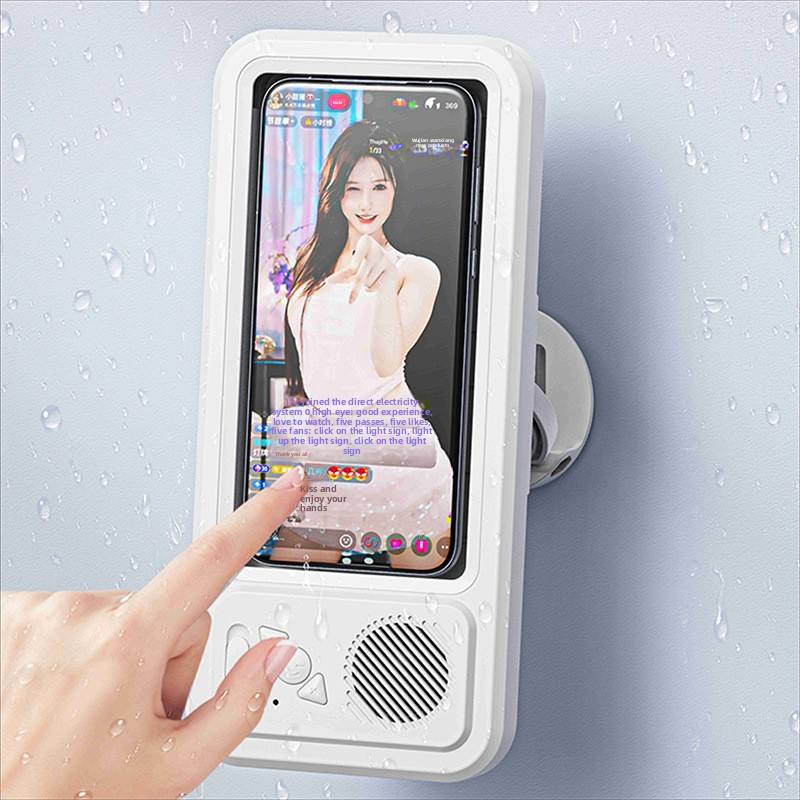 Waterproof Shower Phone Holder with Bluetooth Speaker – Touchscreen Bathroom Mount Case