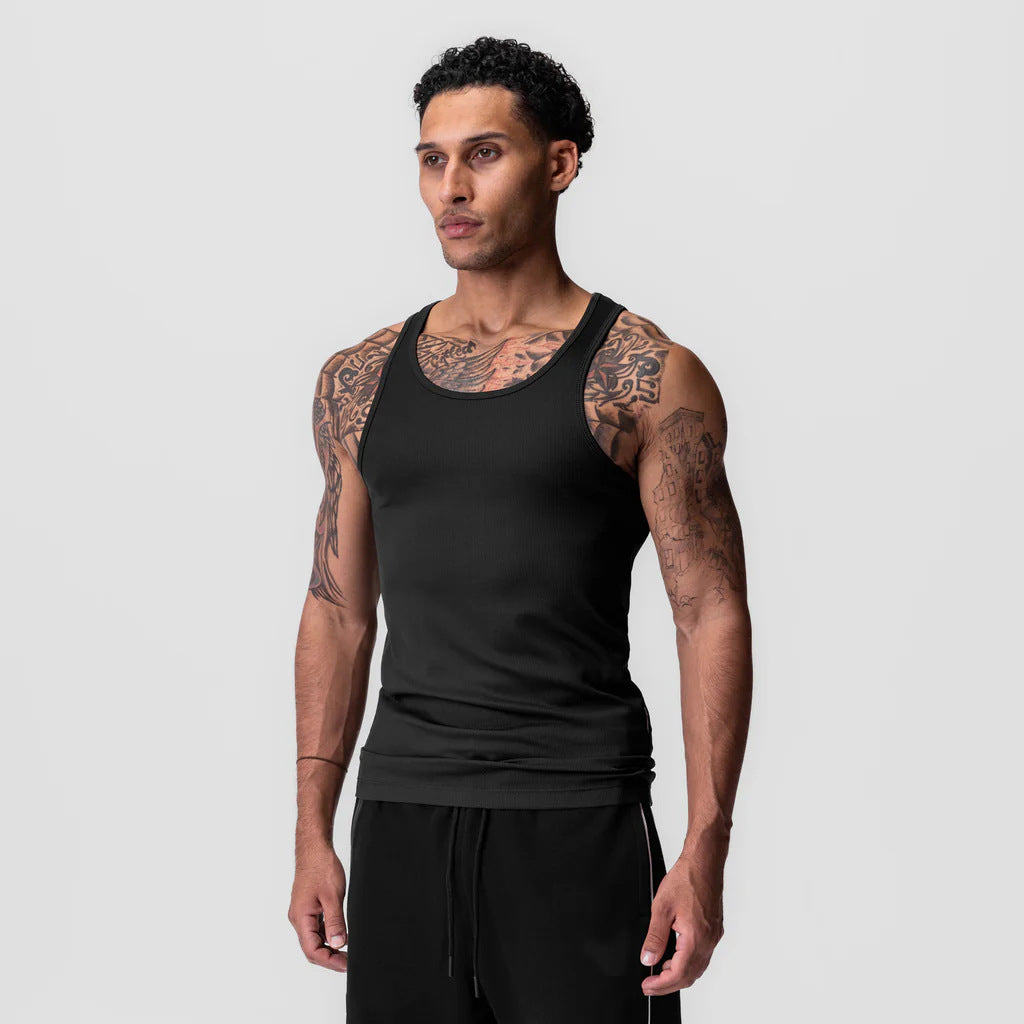 Incool men's compression gym vest top, fitness longitudinal beam, ribbed cotton knit casual style, custom-made design