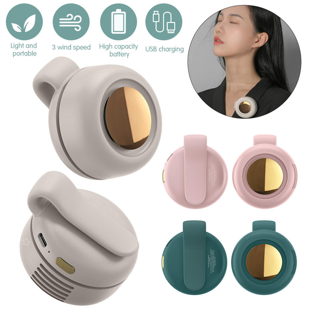 Mini ventilateur portable à clip – Ventilateur rechargeable 3 vitesses, léger, à porter autour du cou, avec batterie haute capacité pour l'extérieur, le bureau, les voyages
