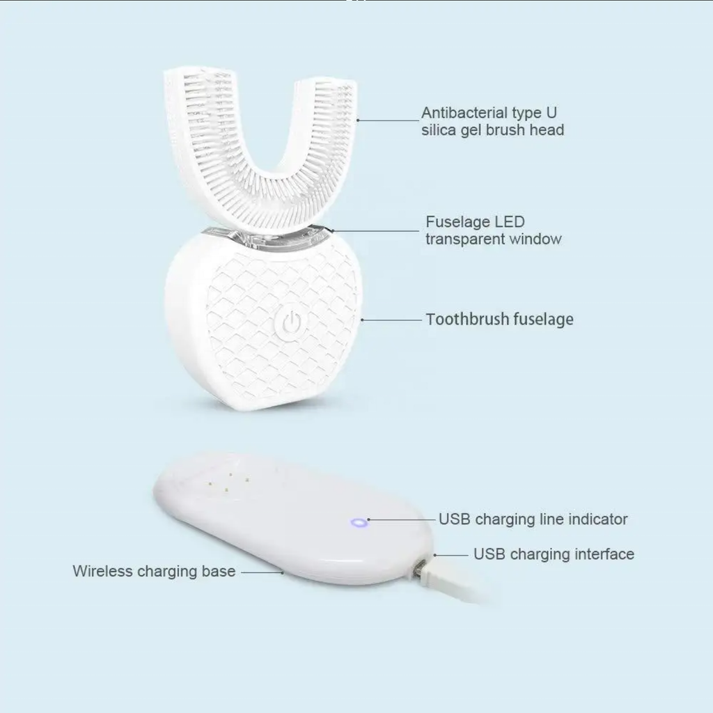 Smart 360° U-Shaped Ultrasonic Electric Toothbrush — Auto Cleaning, Soft Bristles, Hands-Free Whitening for Men & Women