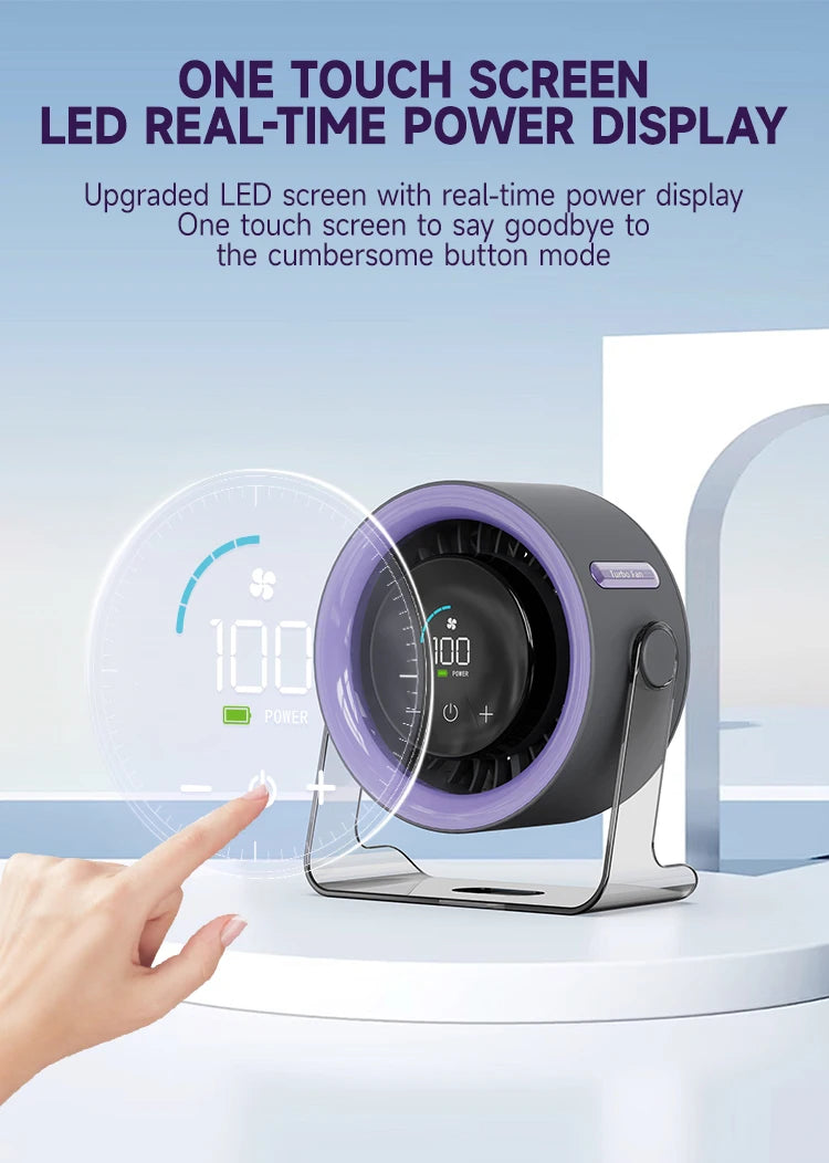 Portable Rechargeable Desktop Fan With LED Display