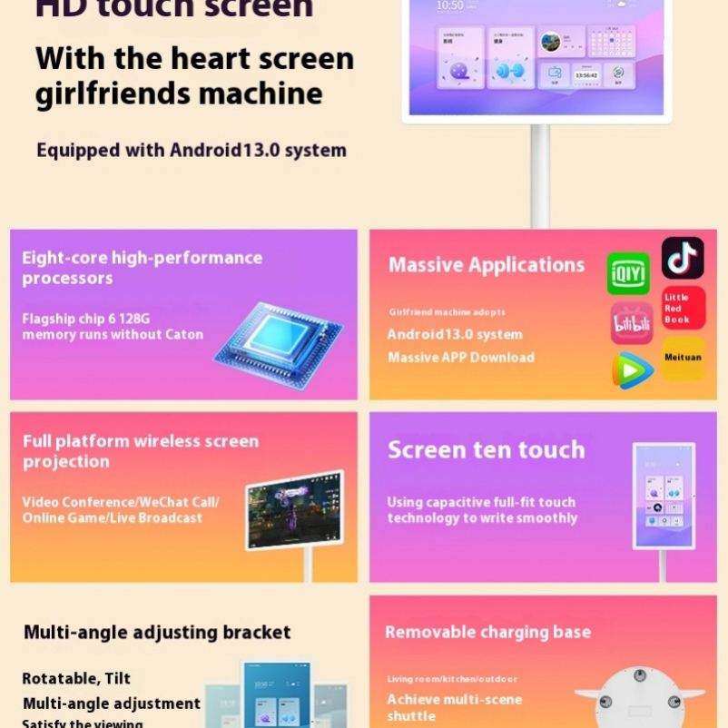 NEW AI Smart Touch Screen TV Stand – Android 13 Portable Mobile Display for Home & Office