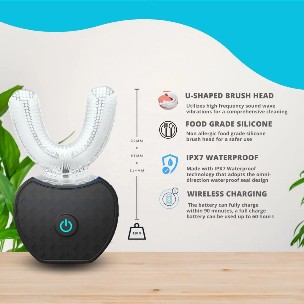 Smart 360° U-Shaped Ultrasonic Electric Toothbrush — Auto Cleaning, Soft Bristles, Hands-Free Whitening for Men & Women
