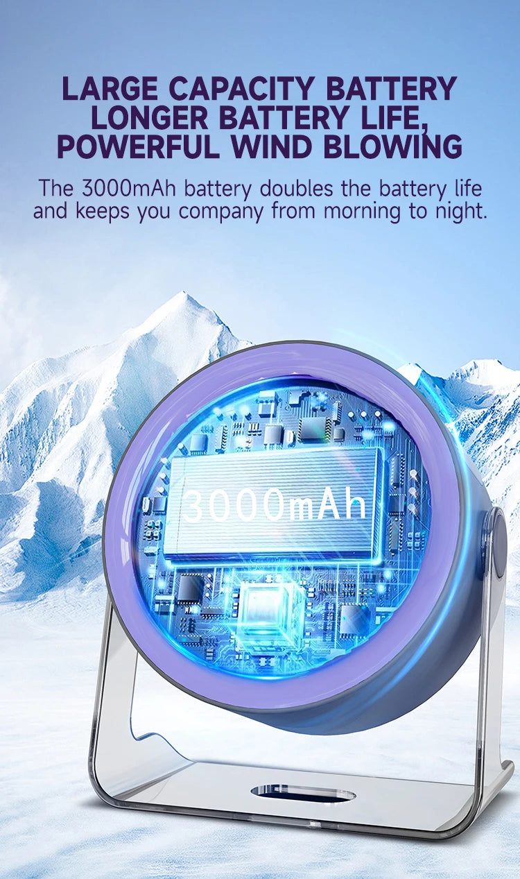 Portable Rechargeable Desktop Fan With LED Display