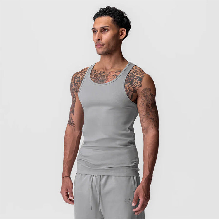 Incool men's compression gym vest top, fitness longitudinal beam, ribbed cotton knit casual style, custom-made design