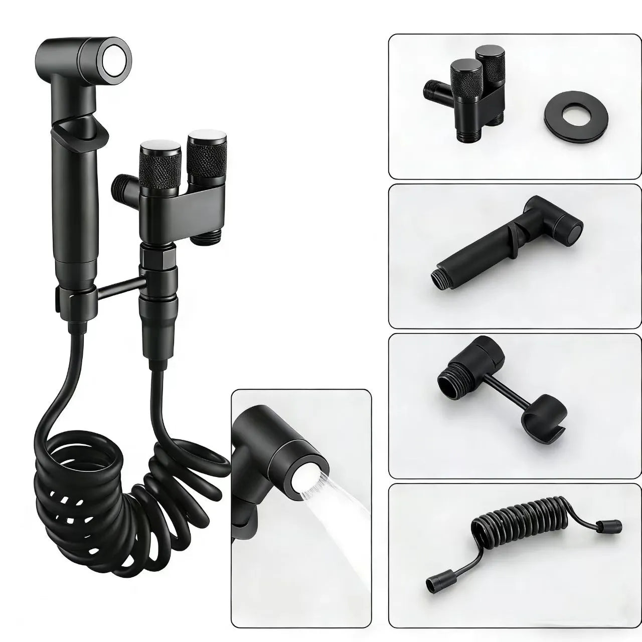 Ensemble de pulvérisateur de bidet portable de qualité supérieure avec valve en acier – Kit de nettoyage de salle de bain (Noir/Gris) | Livraison gratuite et aucune taxe | 33 % DE RÉDUCTION