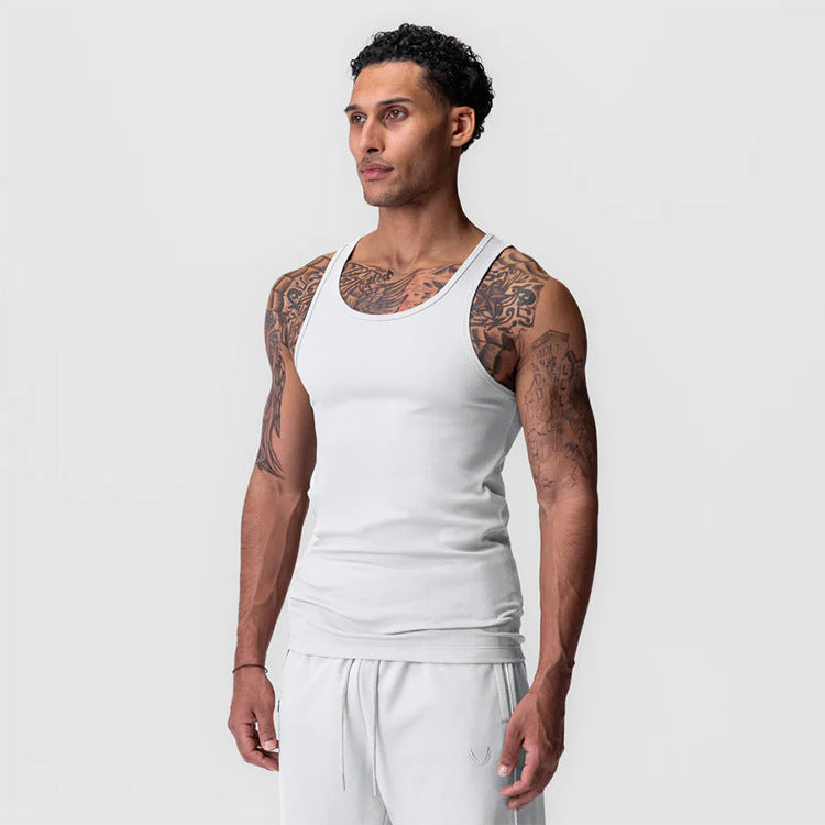 Incool men's compression gym vest top, fitness longitudinal beam, ribbed cotton knit casual style, custom-made design