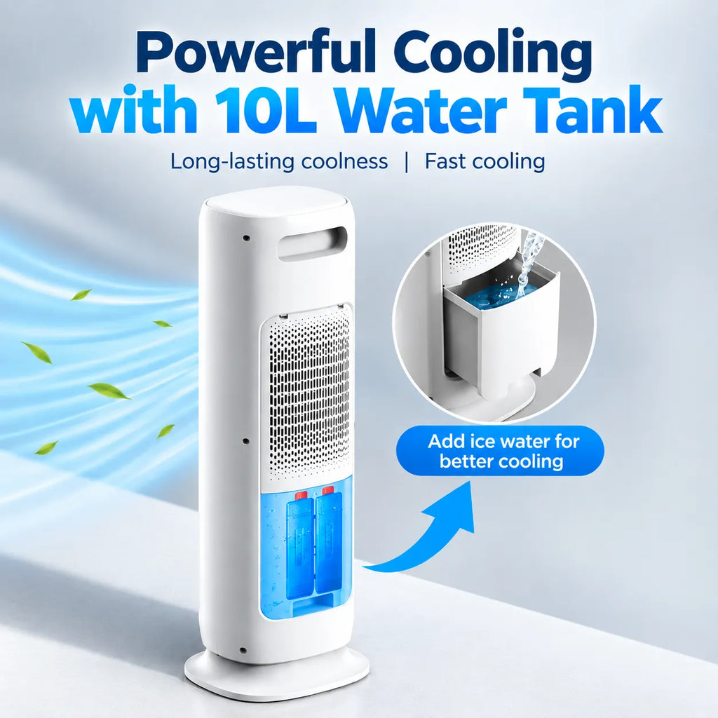 Portable Air Cooler – 1200m³/h Fast Cooling, 10L Water Tank, Remote Control, No Installation