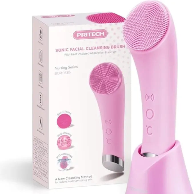 Facial Cleansing Brush, Dwenini Heatable Vibrating Face Scrubber with Massage, Silicone Face Scrubber for Women & Men, Electric Facial Cleanser for Deep Cleansing, Gentle Exfoliating (Pink) SummerWins DealsForYouDays