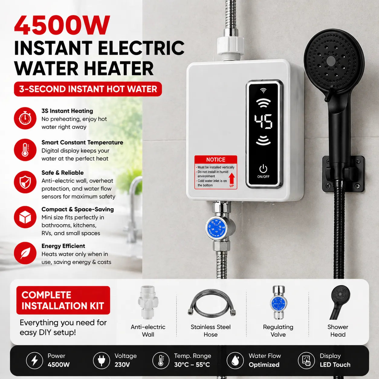Instant Fast Heating Electric Water Heater For Home Bathroom Shower| Free Shipping & No Tax | 47% OFF
