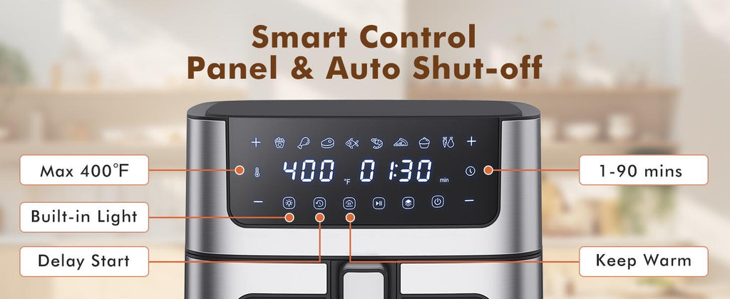 6.34QT Stainless Steel Air Fryer – 8 Presets, Smart Touch Screen & Family Size Capacity