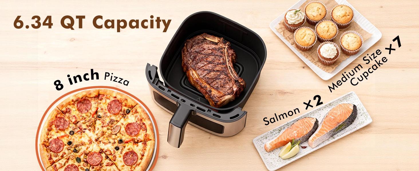 6.34QT Stainless Steel Air Fryer – 8 Presets, Smart Touch Screen & Family Size Capacity
