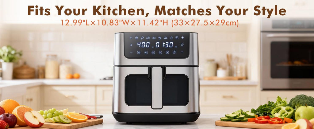 6.34QT Stainless Steel Air Fryer – 8 Presets, Smart Touch Screen & Family Size Capacity