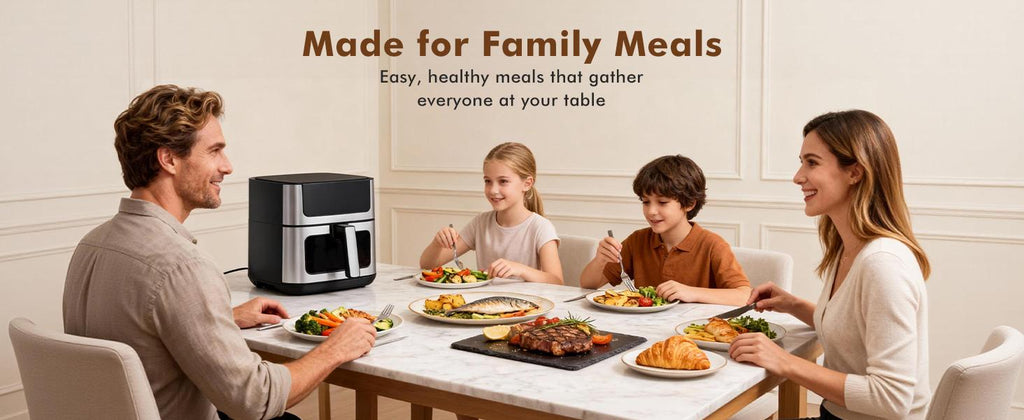 6.34QT Stainless Steel Air Fryer – 8 Presets, Smart Touch Screen & Family Size Capacity