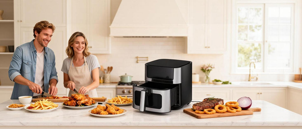 6.34QT Stainless Steel Air Fryer – 8 Presets, Smart Touch Screen & Family Size Capacity