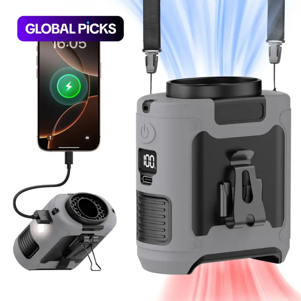 10000mAh Power Bank, Portable Waist Fan Clip-on Wearable Belt Personal Fan, Rechargeable Battery Operated With Flashlight Hands-Free Up to 40H/67H Cooling, USB Cooling Fan For Outdoor #GLOBAL PICKS