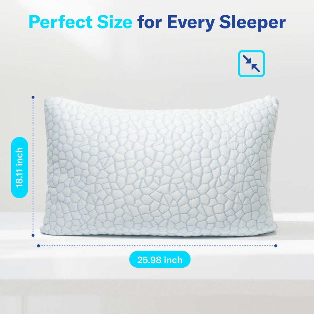 Cooling Pillow – Adjustable Shredded Memory Foam Pillow with Cooling-to-the-Touch Fabric, Dual-Sided Comfort & Breathable Support
