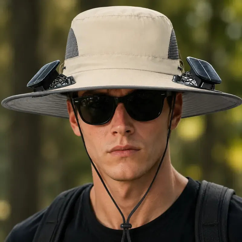 New Solar-Powered Outdoor Cooling Fan Hat — Sun Protection Hat with Solar Fan | Dual-Power Rechargeable Fan | Outdoor Water-Resistant Fan | Ideal for Sporting Events | Unisex Design
