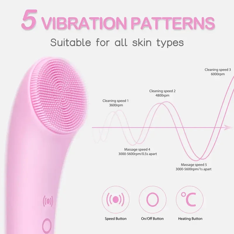 Facial Cleansing Brush, Dwenini Heatable Vibrating Face Scrubber with Massage, Silicone Face Scrubber for Women & Men, Electric Facial Cleanser for Deep Cleansing, Gentle Exfoliating (Pink) SummerWins DealsForYouDays