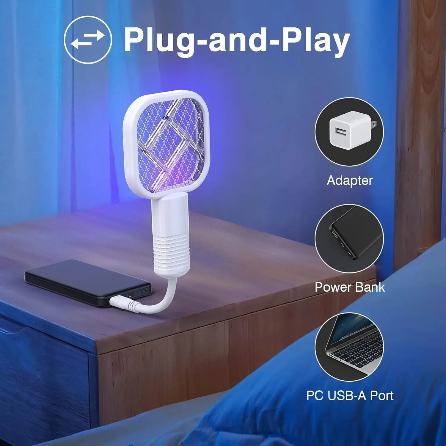 1/2PCS USB Mini Portable Mosquito Zapper – 2-in-1 Bug Killer Bat with UV-A Light Protector, USB-Powered LED Lamp Indoor Mosquito Trap, Compact Travel-Friendly Design, Quiet Effective Operation, Ideal for Bedroom, Camping & Office Use