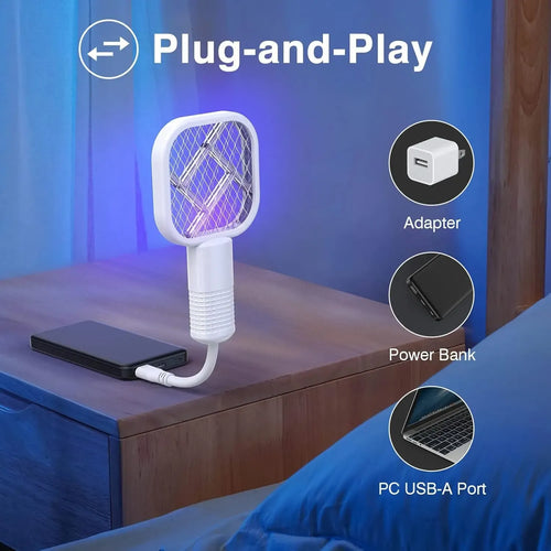 1/2PCS USB Mini Portable Mosquito Zapper – 2-in-1 Bug Killer Bat with UV-A Light Protector, USB-Powered LED Lamp Indoor Mosquito Trap, Compact Travel-Friendly Design, Quiet Effective Operation, Ideal for Bedroom, Camping & Office Use