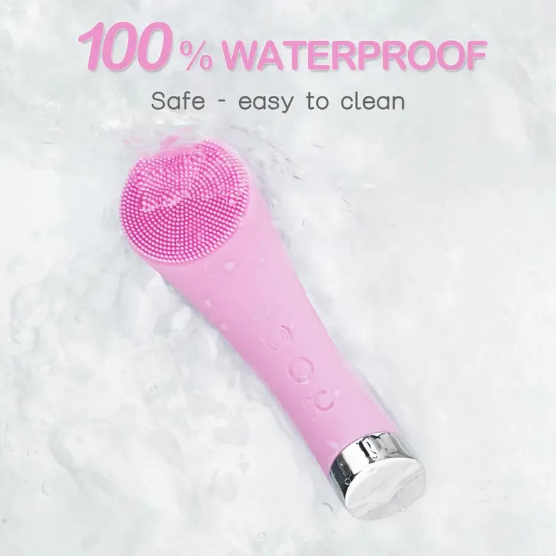 Facial Cleansing Brush, Dwenini Heatable Vibrating Face Scrubber with Massage, Silicone Face Scrubber for Women & Men, Electric Facial Cleanser for Deep Cleansing, Gentle Exfoliating (Pink) SummerWins DealsForYouDays