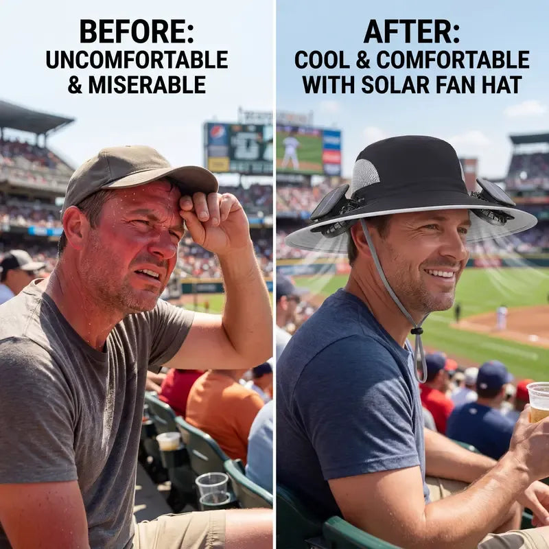 New Solar-Powered Outdoor Cooling Fan Hat — Sun Protection Hat with Solar Fan | Dual-Power Rechargeable Fan | Outdoor Water-Resistant Fan | Ideal for Sporting Events | Unisex Design