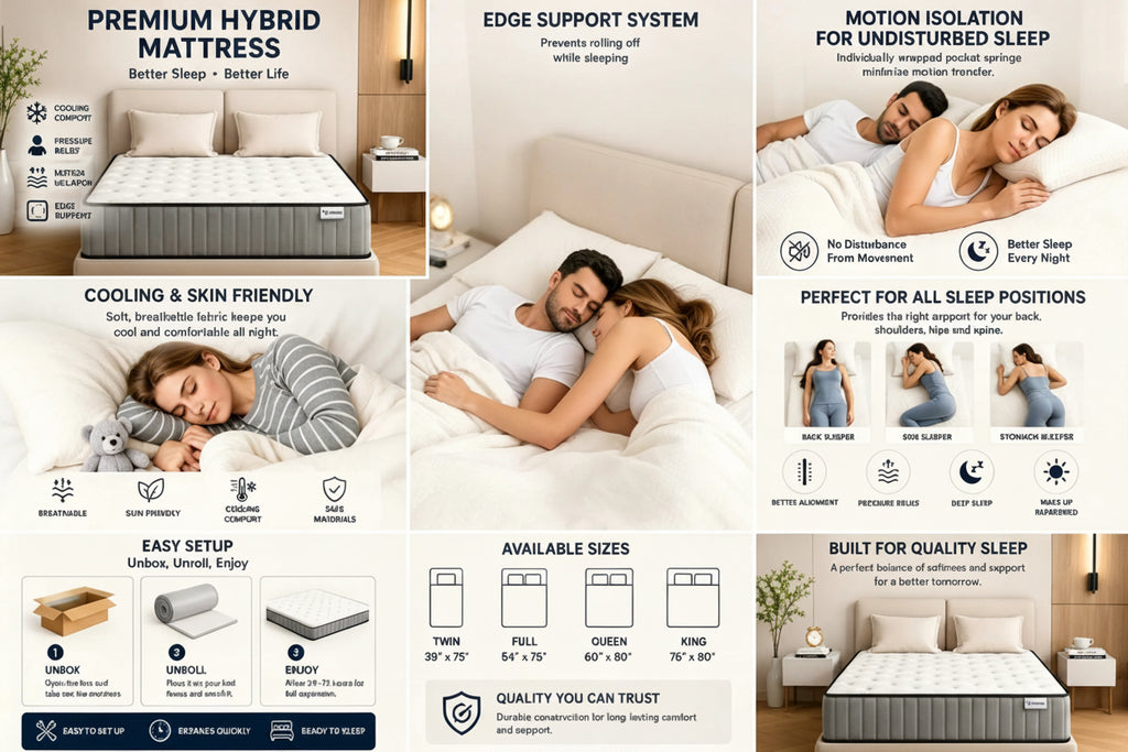 Luxury Hybrid Memory Foam Mattress – Cooling Pocket Spring Bed Mattress for Deep Sleep