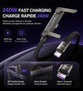 Support de câble de recharge USB-C 2-en-1 240W | Support de téléphone réglable 90°/360° | Tressé en nylon | Charge rapide | Livraison gratuite et sans taxes