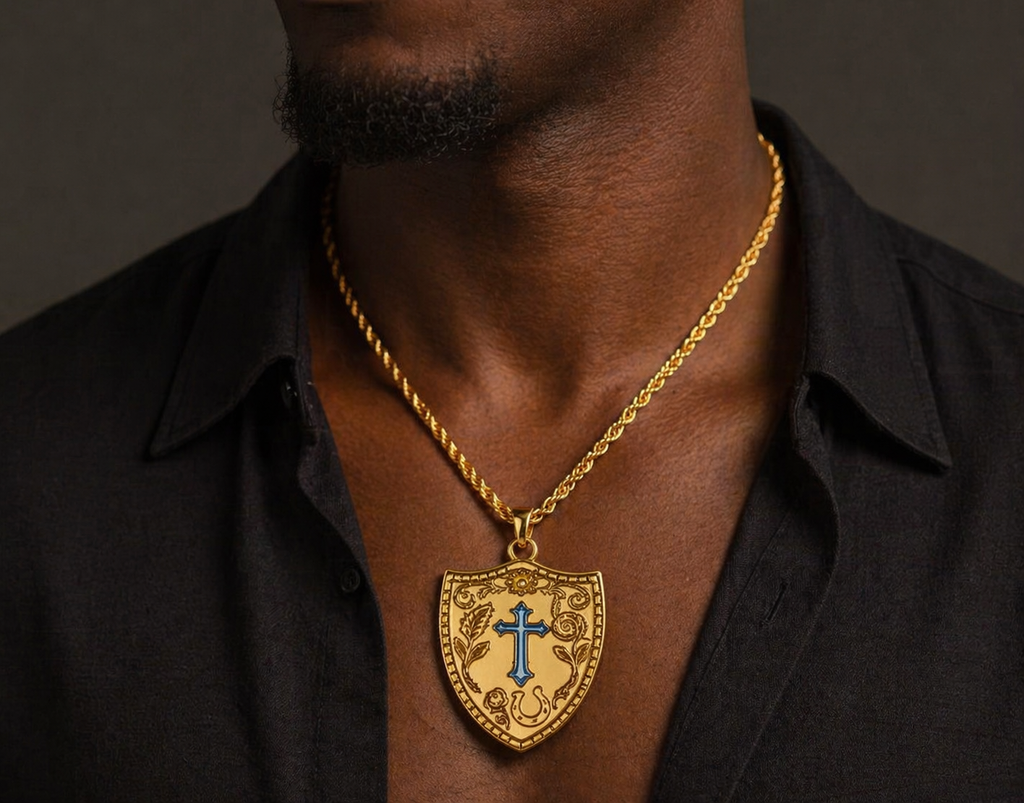 Faith Shield Cross Necklace for Men & Women | 18K Gold Plated Stainless Steel | Hypoallergenic & Waterproof | Free Shipping & Tax-Free
