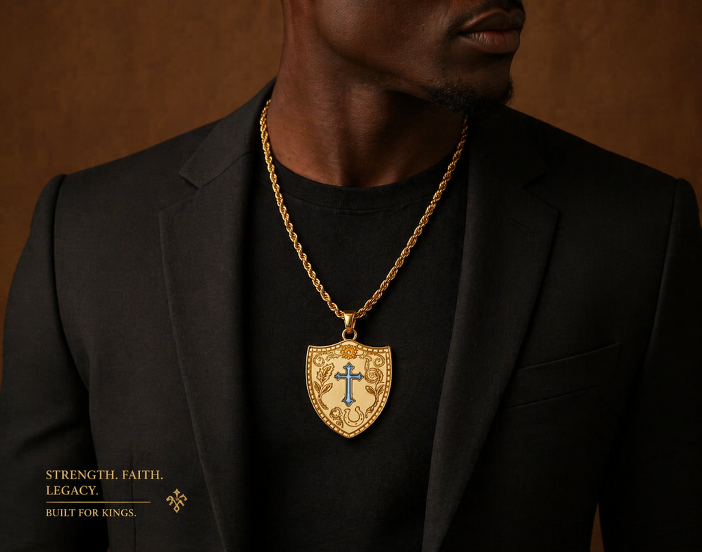 Faith Shield Cross Necklace for Men & Women | 18K Gold Plated Stainless Steel | Hypoallergenic & Waterproof | Free Shipping & Tax-Free