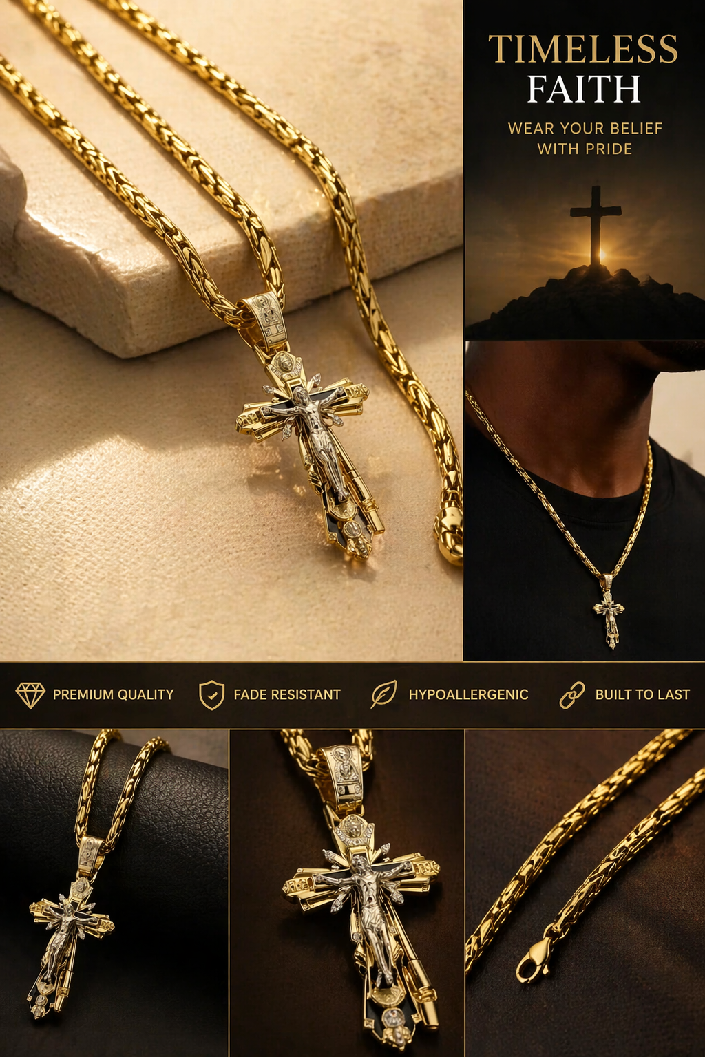 Sacred Heritage | Byzantine Crucifix Necklace - Premium Gold Plated Stainless Steel