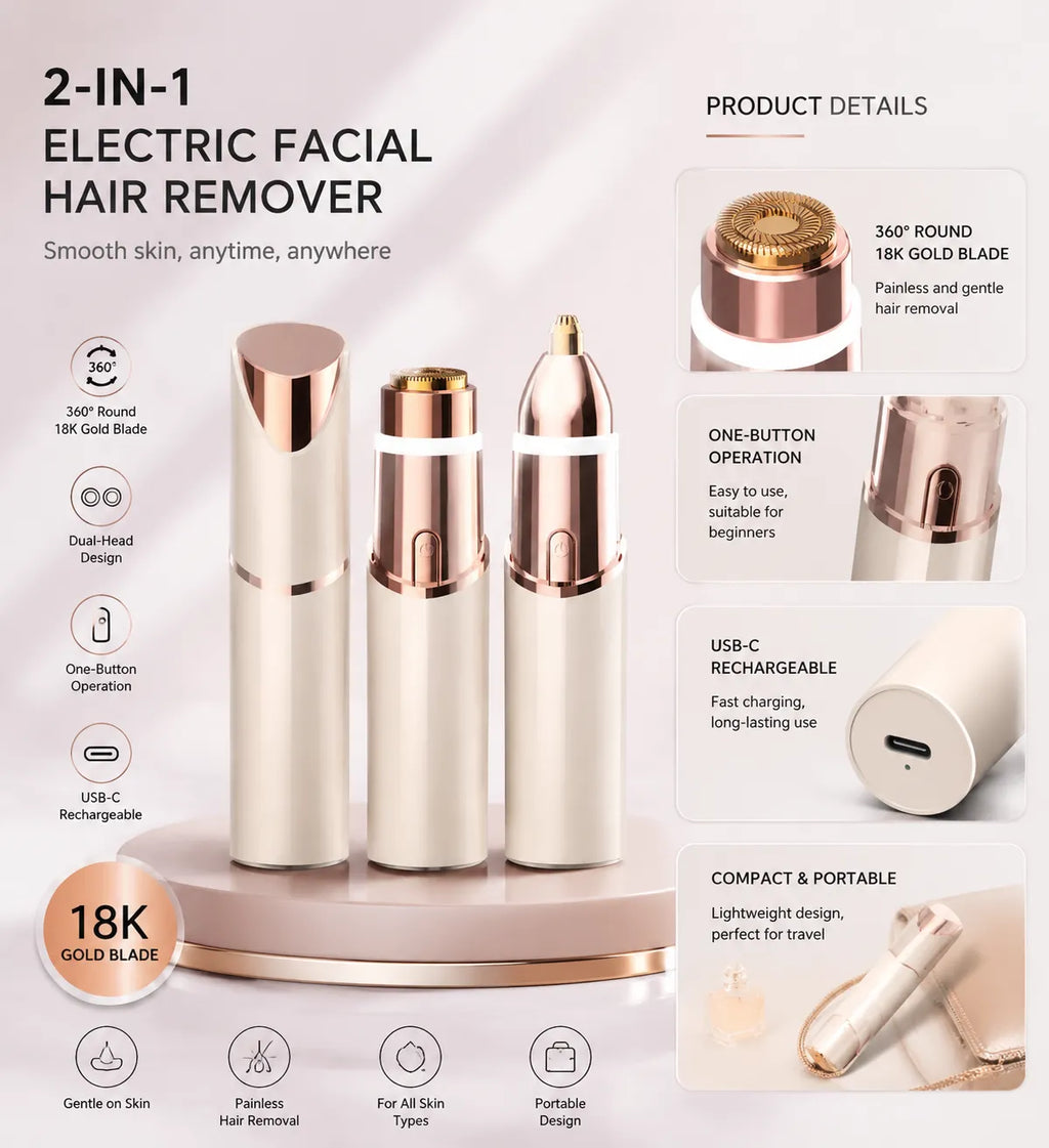 2 in 1 facial & eyebrow hair trimmer,Electric Eyebrow Trimmer, Lip Facial Body Hair Removal Tool, Facial Hair Care Tool, Electric Shaver Women, Eyebrow, Epilator Hair Remover.summervibes| Tax-free and free shipping |