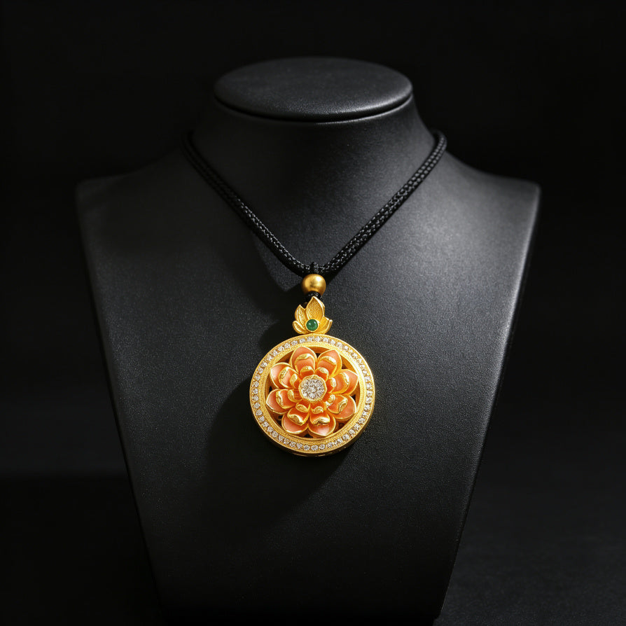 Lucky Lotus Gold-Tone Spinning Pendant Necklace for Women| Free Shipping & No Tax | 45% OFF