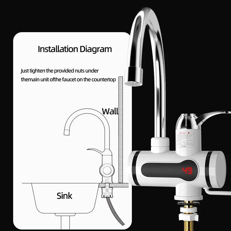 Kitchen Electric Water Tap  Water Heater Temperature Display Cold Heating Faucet Hot Water Faucet Heater