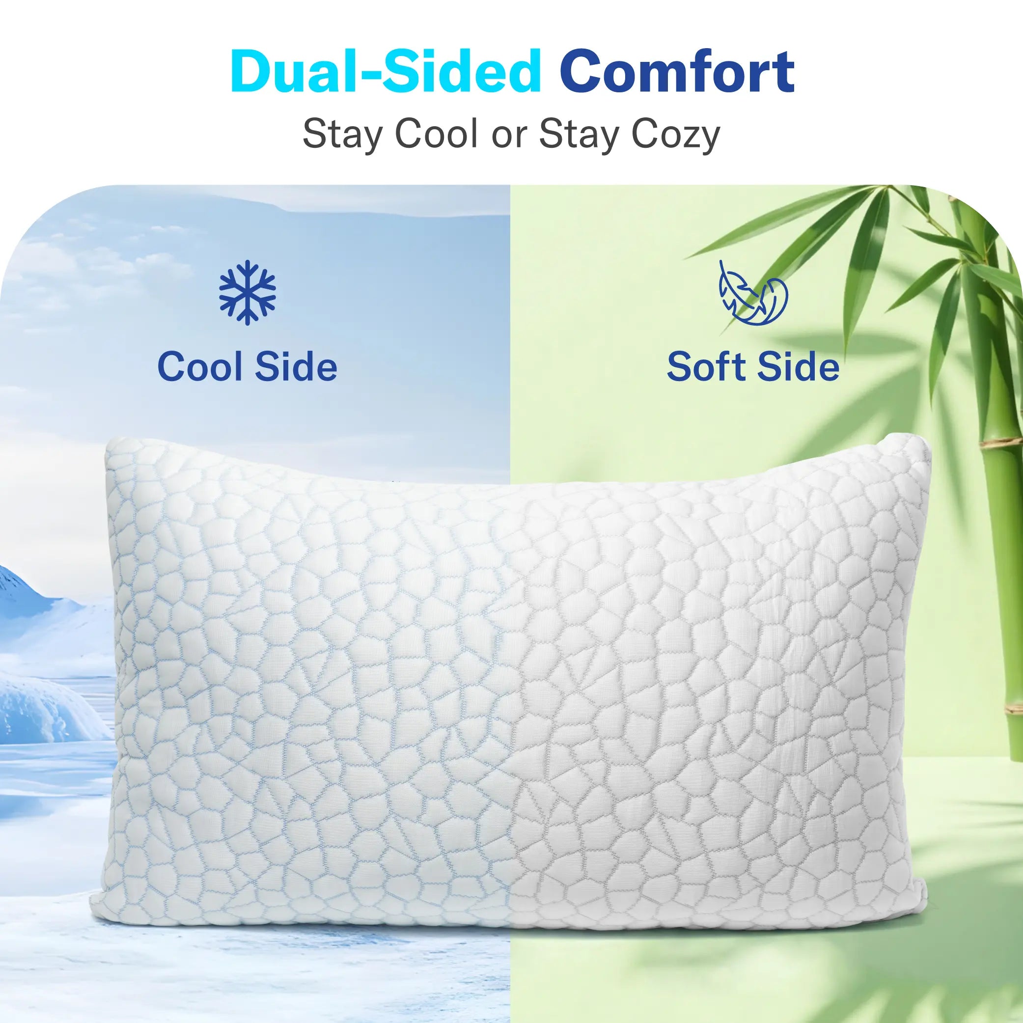 Cooling Pillow – Adjustable Shredded Memory Foam Pillow with Cooling-to-the-Touch Fabric, Dual-Sided Comfort & Breathable Support