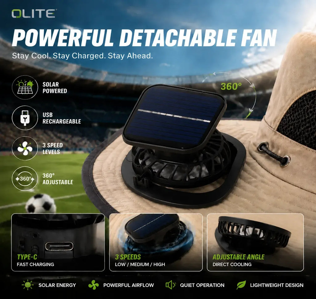 New Solar-Powered Outdoor Cooling Fan Hat — Sun Protection Hat with Solar Fan | Dual-Power Rechargeable Fan | Outdoor Water-Resistant Fan | Ideal for Sporting Events | Unisex Design
