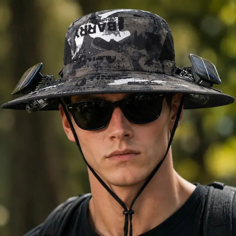 New Solar-Powered Outdoor Cooling Fan Hat — Sun Protection Hat with Solar Fan | Dual-Power Rechargeable Fan | Outdoor Water-Resistant Fan | Ideal for Sporting Events | Unisex Design