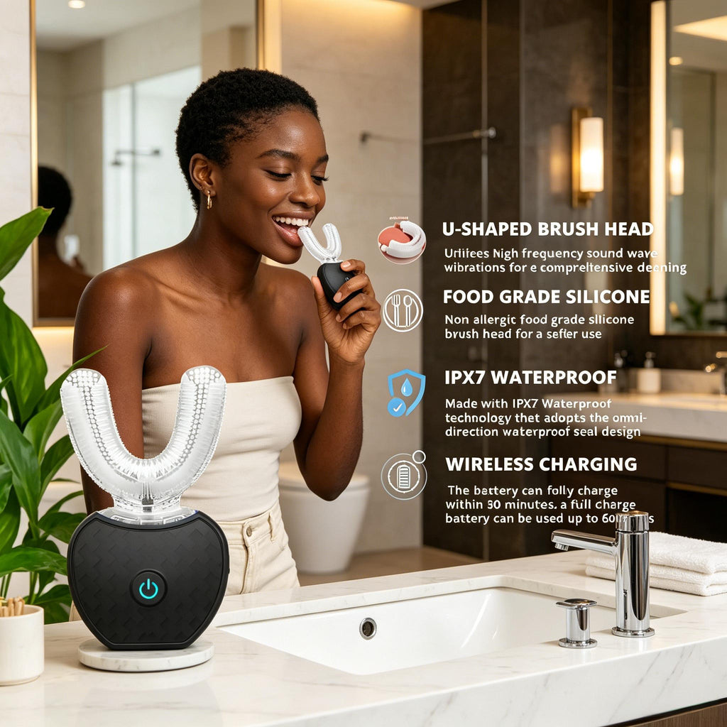 Smart 360° U-Shaped Ultrasonic Electric Toothbrush — Auto Cleaning, Soft Bristles, Hands-Free Whitening for Men & Women
