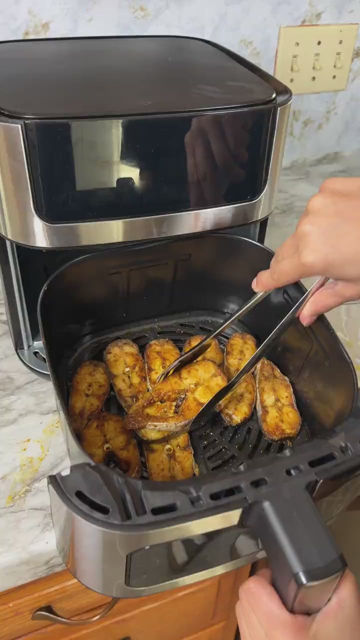 6.34QT Stainless Steel Air Fryer – 8 Presets, Smart Touch Screen & Family Size Capacity